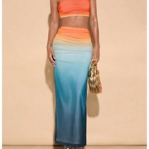 SHEIN Gradient Orange and Blue Skirt Set